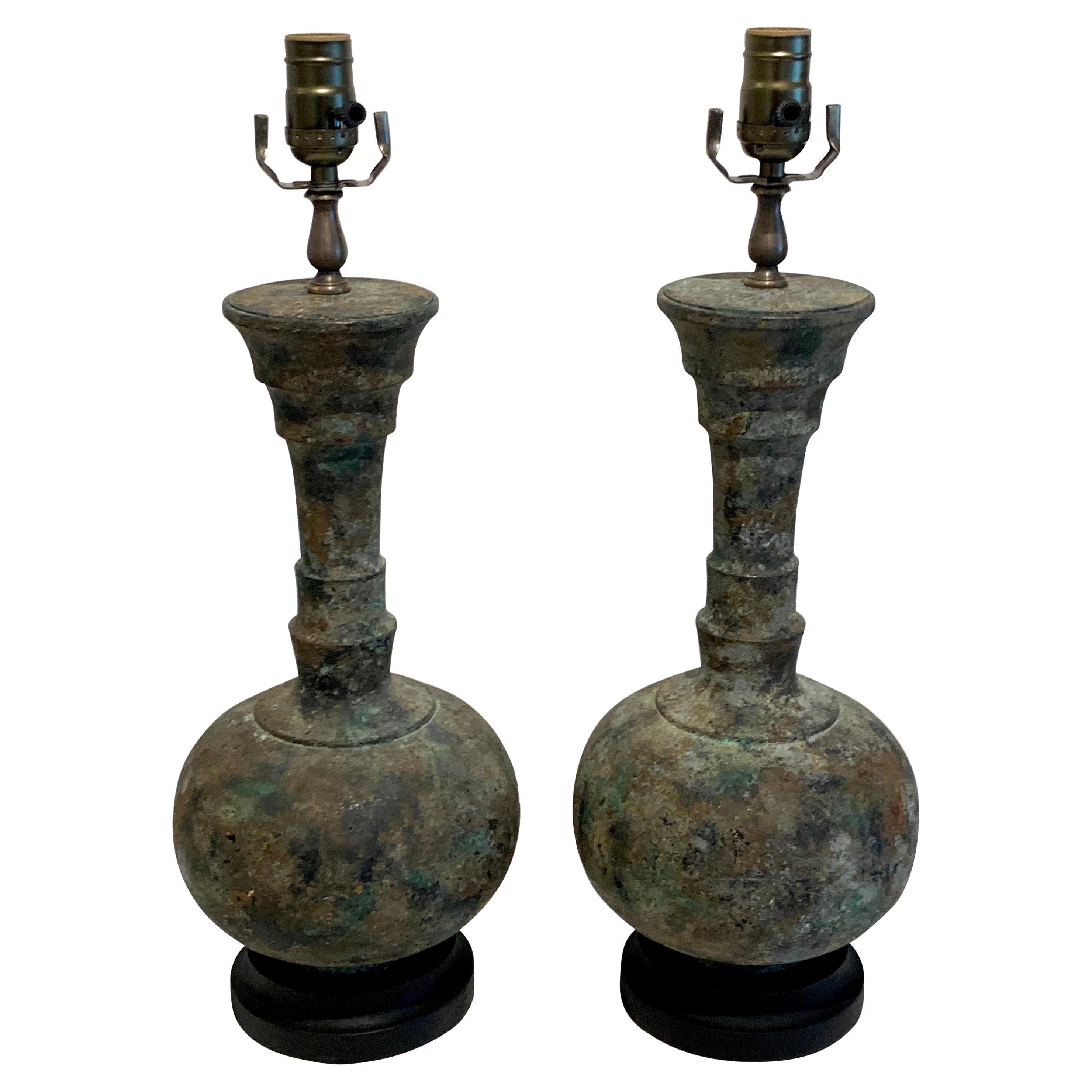 Pair of Modern French Acid Washed Bronze Lamps