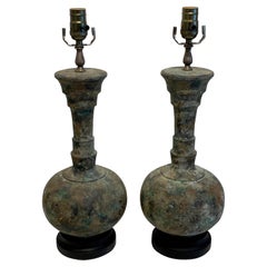 Vintage Pair of Modern French Acid Washed Bronze Lamps