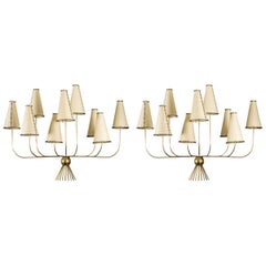 Pair of Modern French Brass Sconces with Parchment Shades
