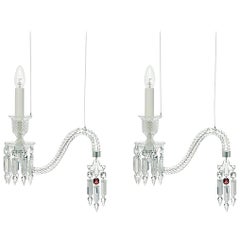 Pair of Modern French Clear Crystal Baccarat Arik Levy Design Ceiling Lamps