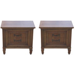 Pair of Modern French Two-Door Walnut Nightstands by Thomasville