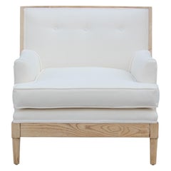 Pair of Modern French White Velvet Light Wood Tomlinson Lounge Chairs