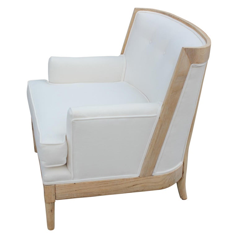 Pair of Modern French White Velvet Light Wood Tomlinson Lounge Chairs at 1stDibs