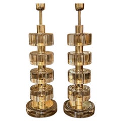 Pair of Modern "Fume" Colored Murano Glass and Brass Lamps