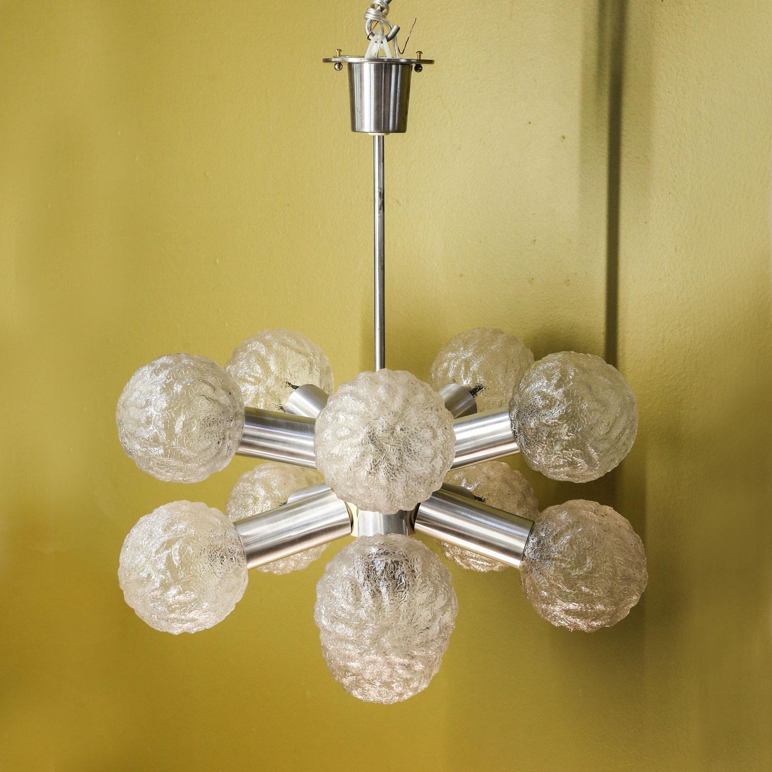 Mid-Century Modern Pair of Modern German Flush-Mount Fixtures of Metal and Blown Glass