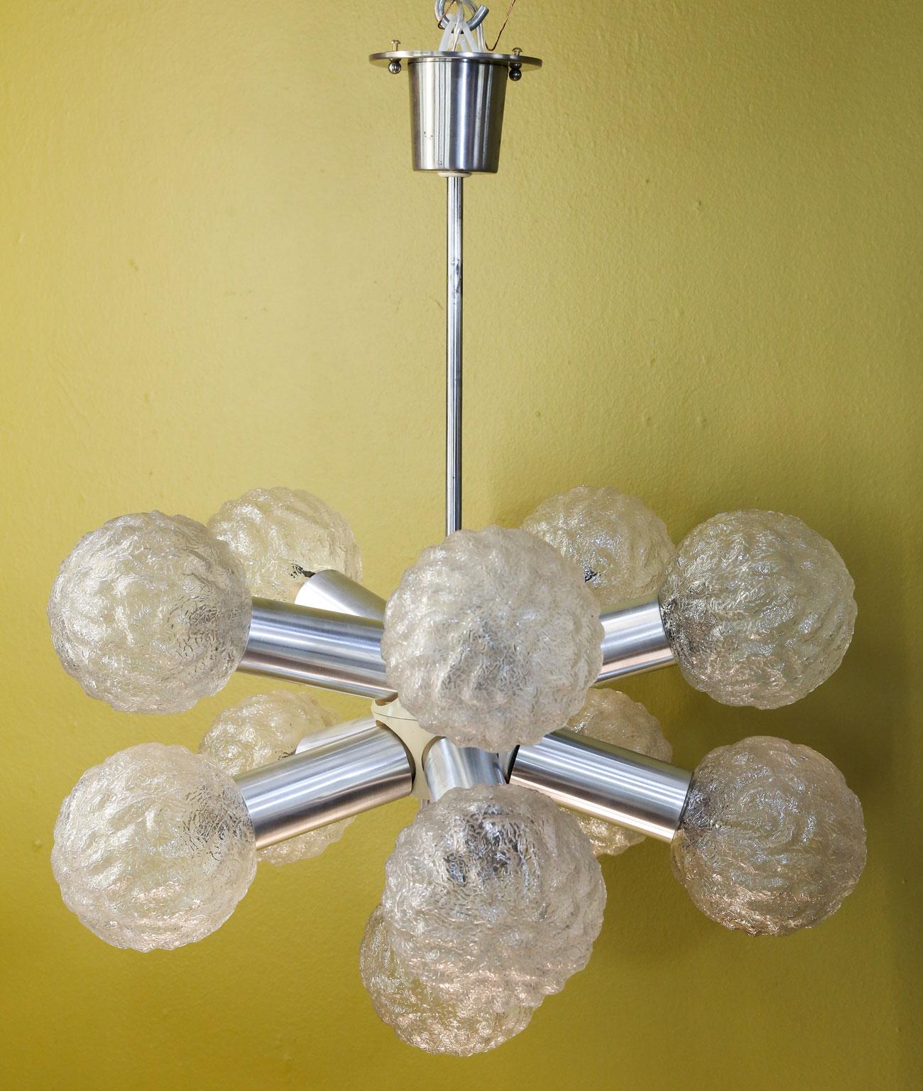 Pair of Modern German Flush-Mount Fixtures of Metal and Blown Glass 1