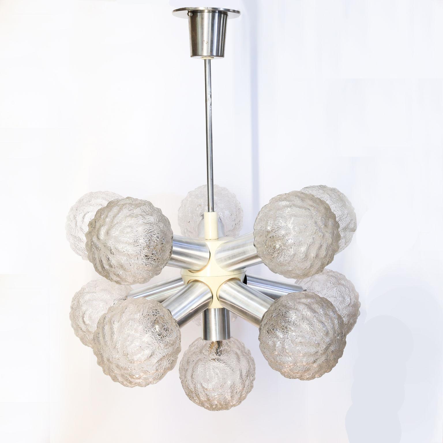 Pair of Modern German Flush-Mount Fixtures of Metal and Blown Glass 3