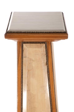 Pair of Modern Gilt-Mounted Walnut and Travertine Pedestals