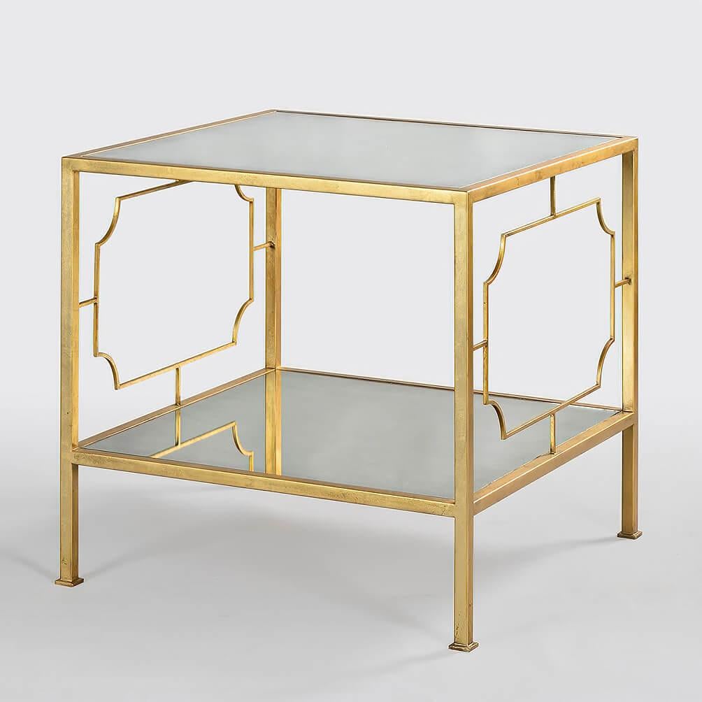 Pair of Modern Gilt Side Tables - Mirror Top In New Condition In Westwood, NJ