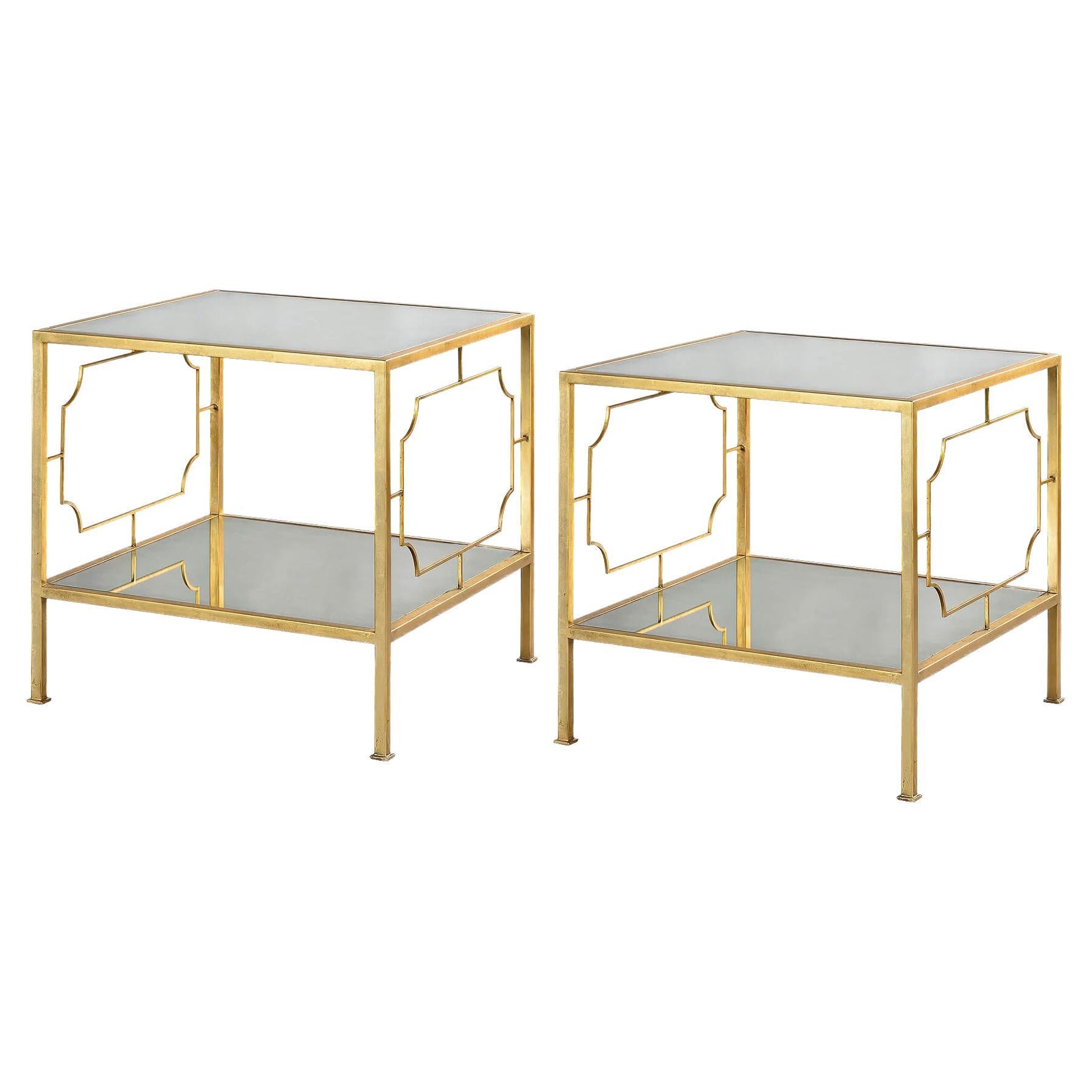 Pair of Modern Gilt Side Tables - Mirror Top