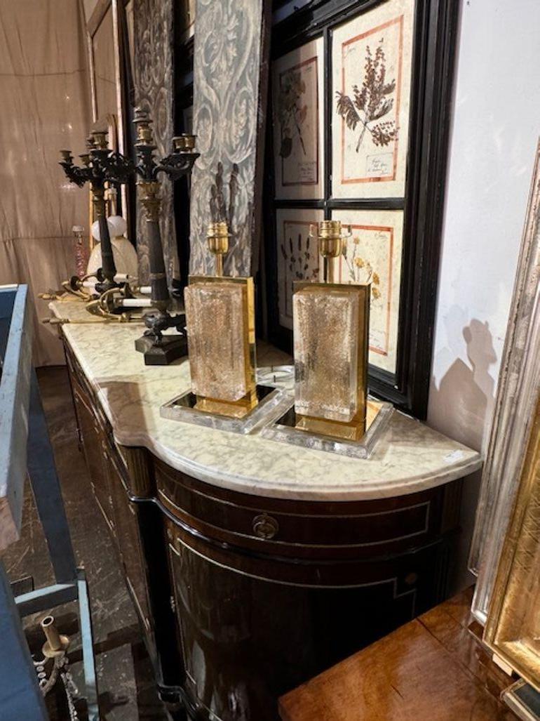 Pair of Modern Murano gold dust glass block lamps. Circa 2000. A favorite of top designers! 16