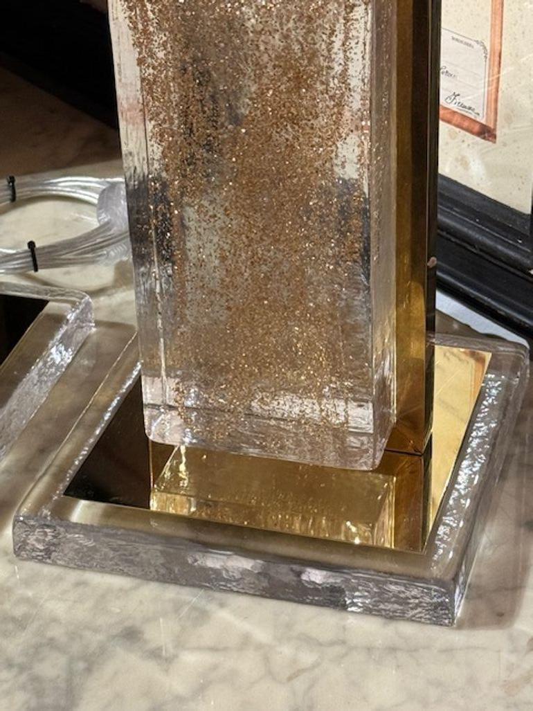 Contemporary Pair of Modern Gold Dust Murano Block Lamps For Sale