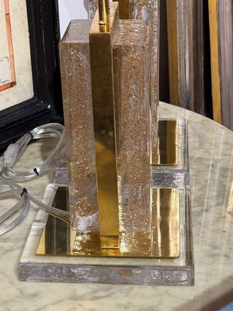 Pair of Modern Gold Dust Murano Block Lamps For Sale 1