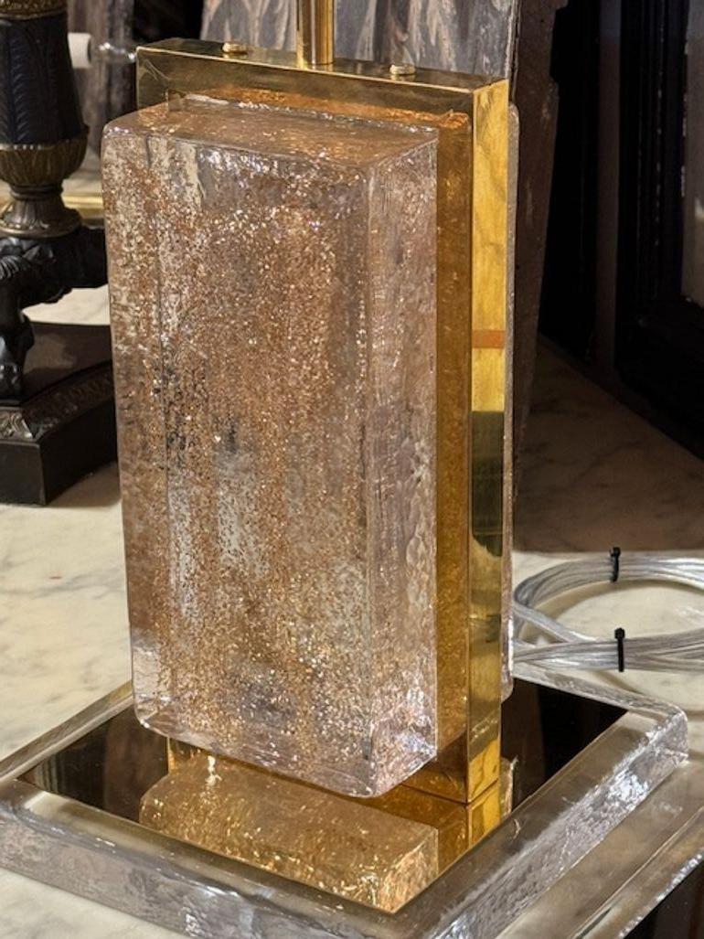 Pair of Modern Gold Dust Murano Block Lamps For Sale 2