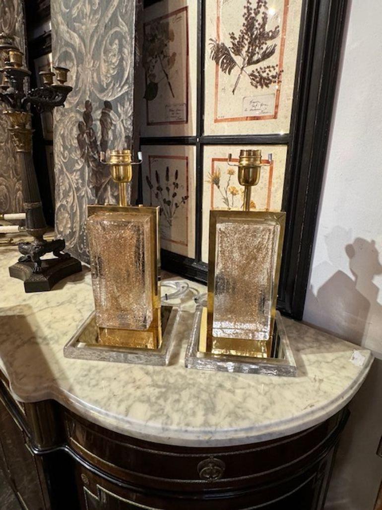 Pair of Modern Gold Dust Murano Block Lamps For Sale 3