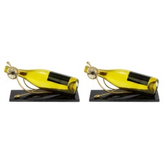 Pair of Modern Gold Metal and Glass Anemone Wine Rest