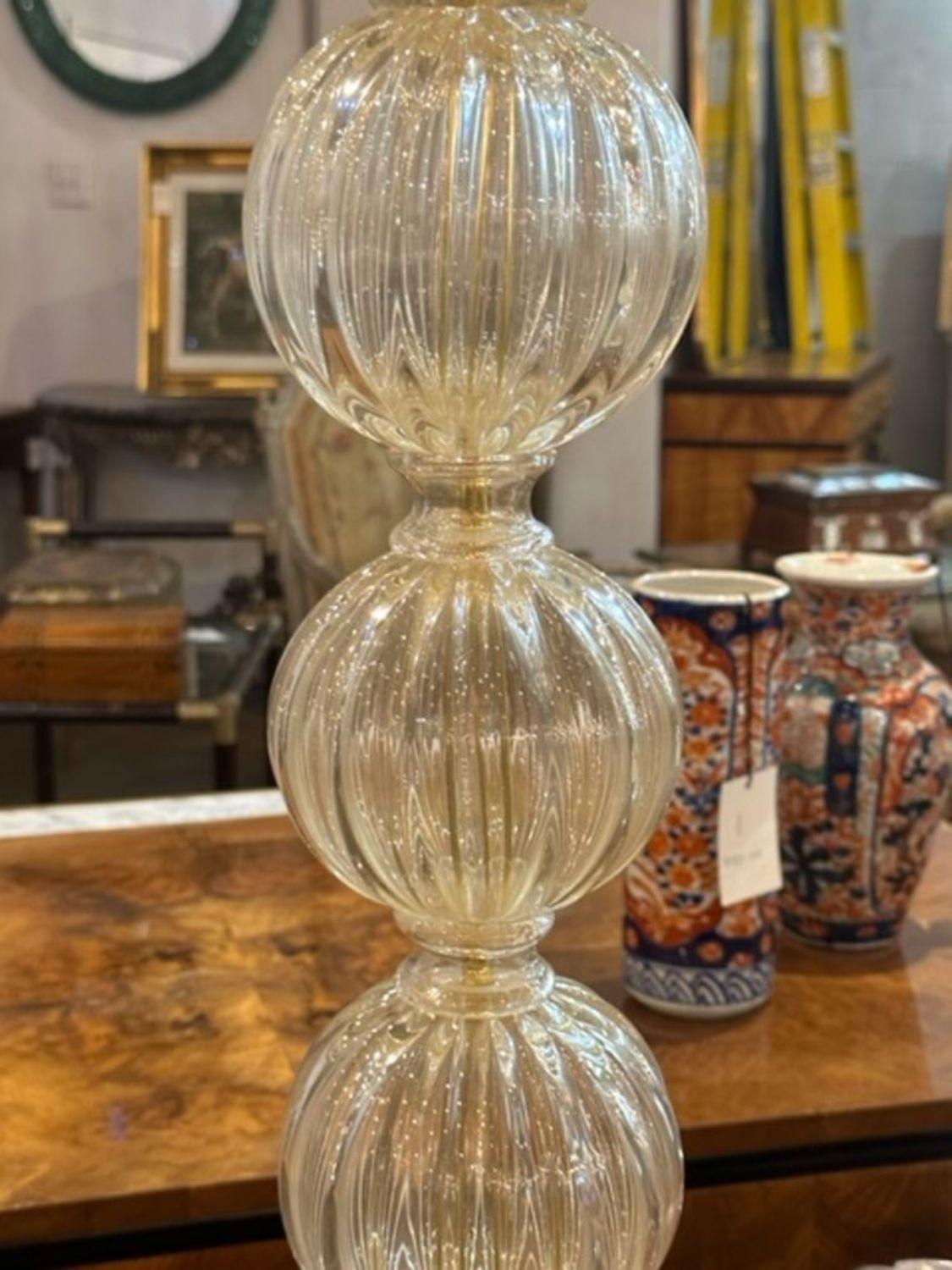 Pair of Modern Gold Murano Glass Ball Form Lamps In Good Condition For Sale In Dallas, TX