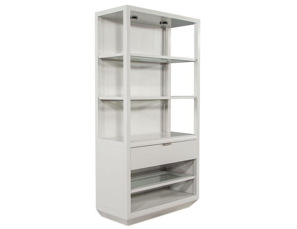 Pair of Modern Gray Bookcase Cabinets For Sale 6