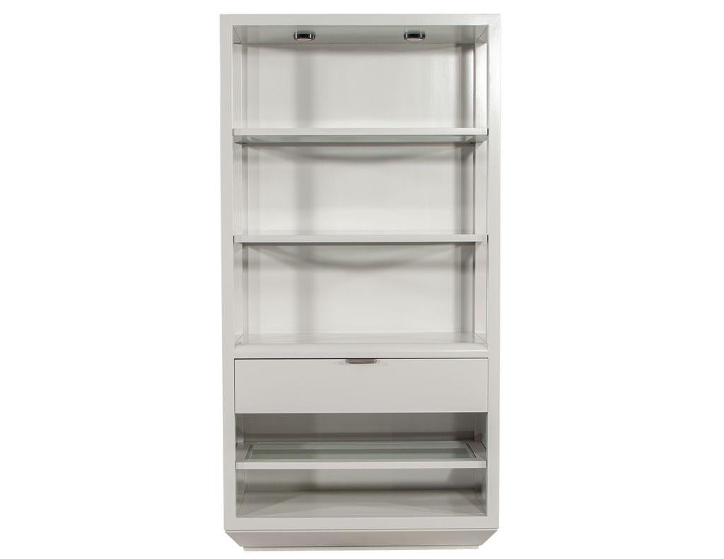 Pair of Modern Gray Bookcase Cabinets For Sale 7