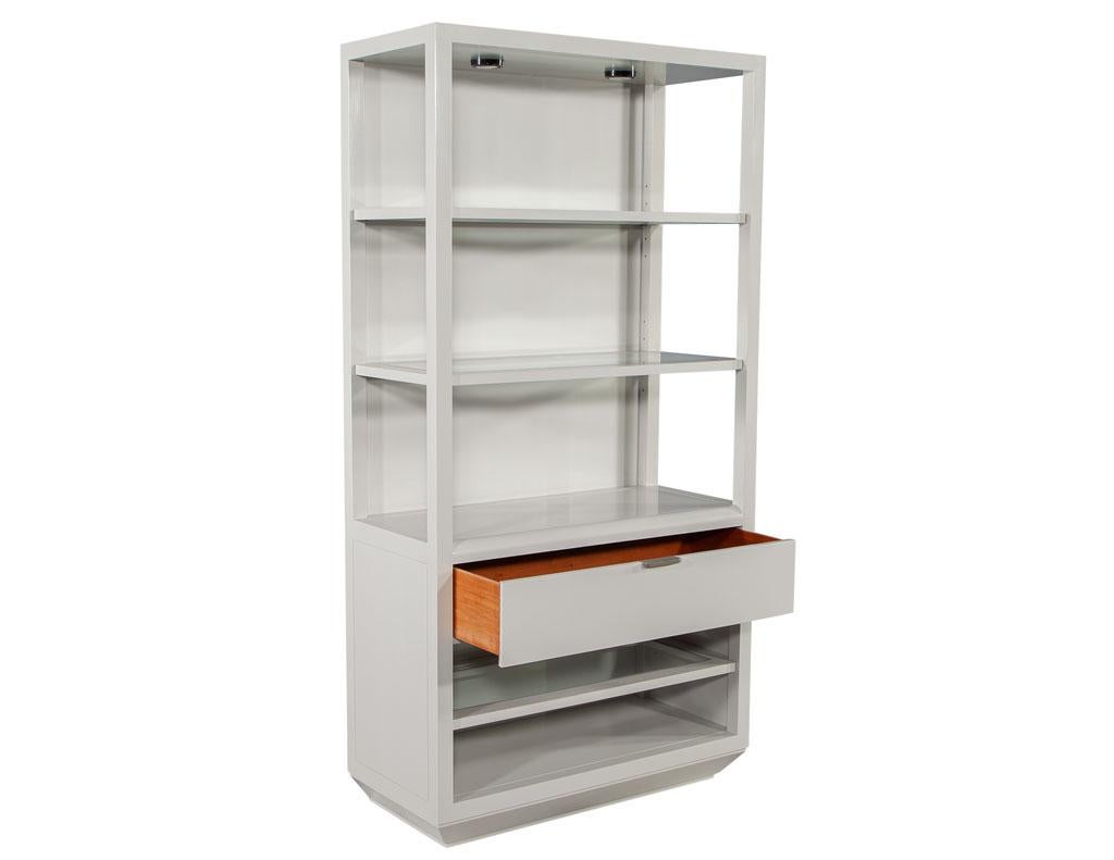 Contemporary Pair of Modern Gray Bookcase Cabinets For Sale