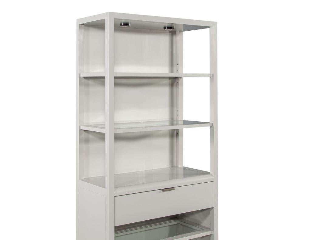 Metal Pair of Modern Gray Bookcase Cabinets For Sale