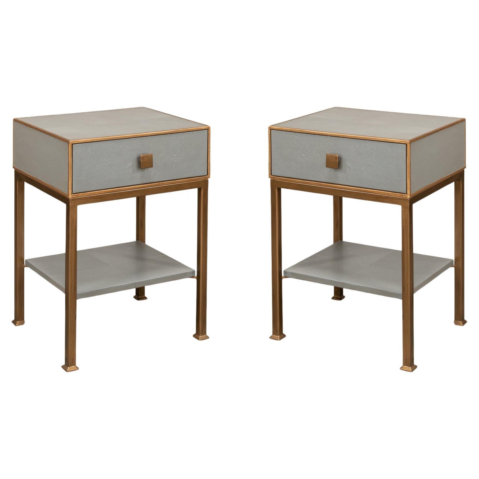Pair of Modern Gray Small Nightstands For Sale