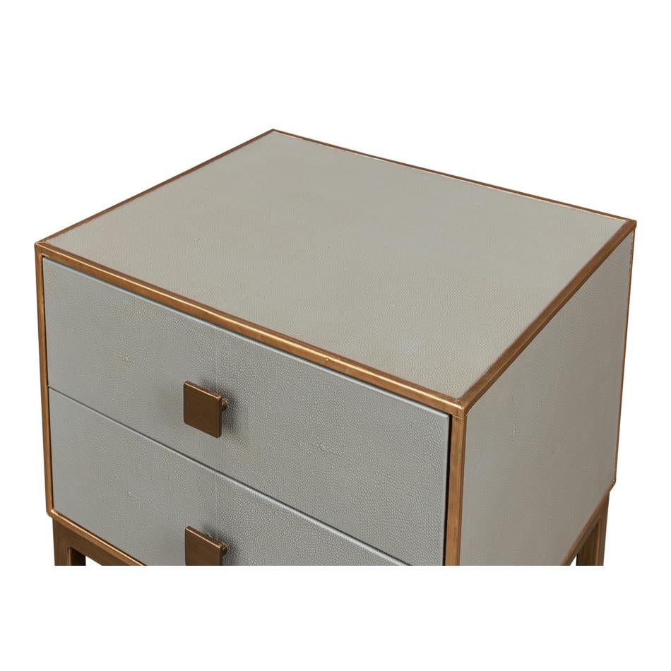 Asian Pair of Modern Gray Two Drawer Nightstands For Sale
