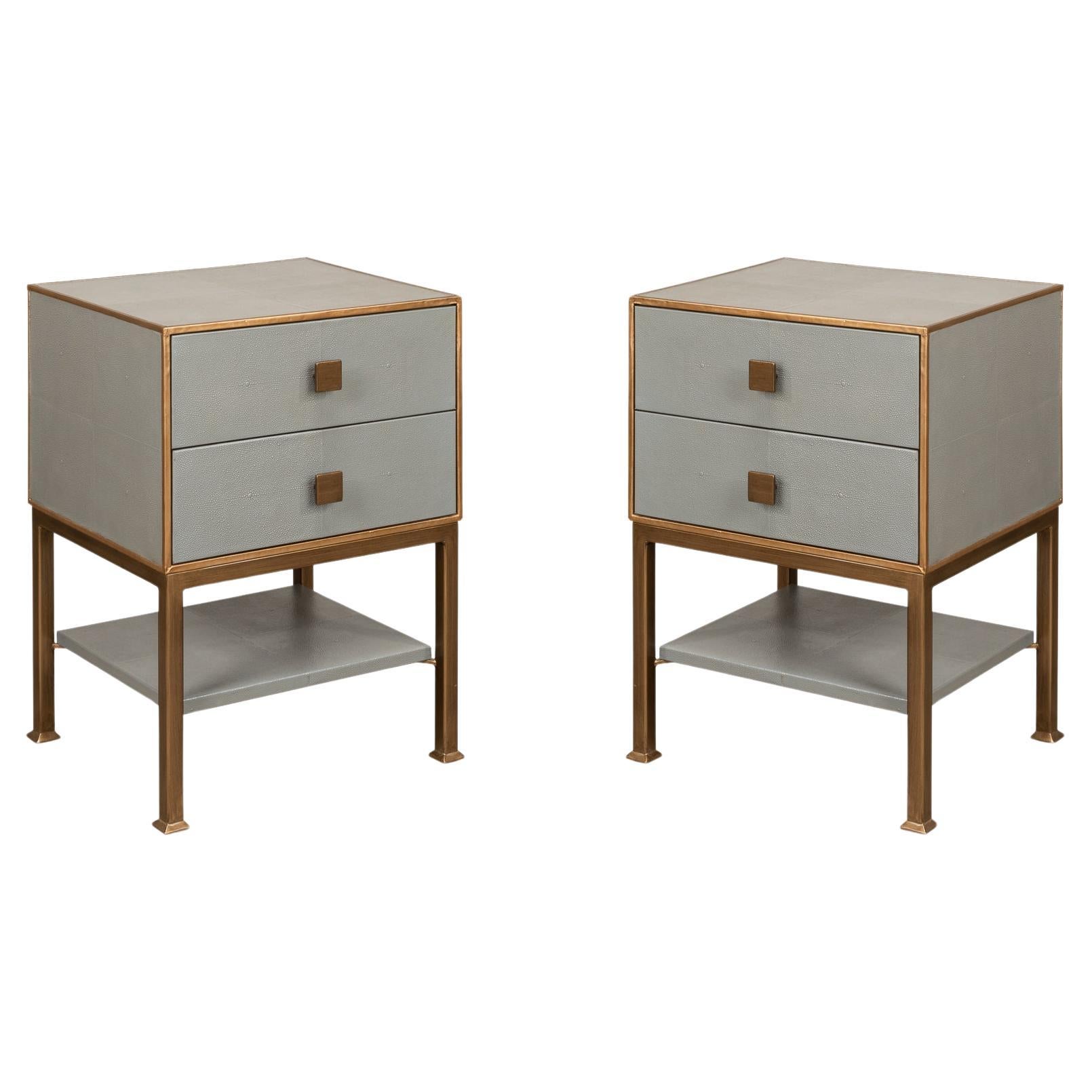 Pair of Modern Gray Two Drawer Nightstands