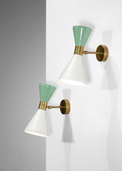 Pair of Modern Green and White Diabolo Italian Wall Lights Stilnovo Style