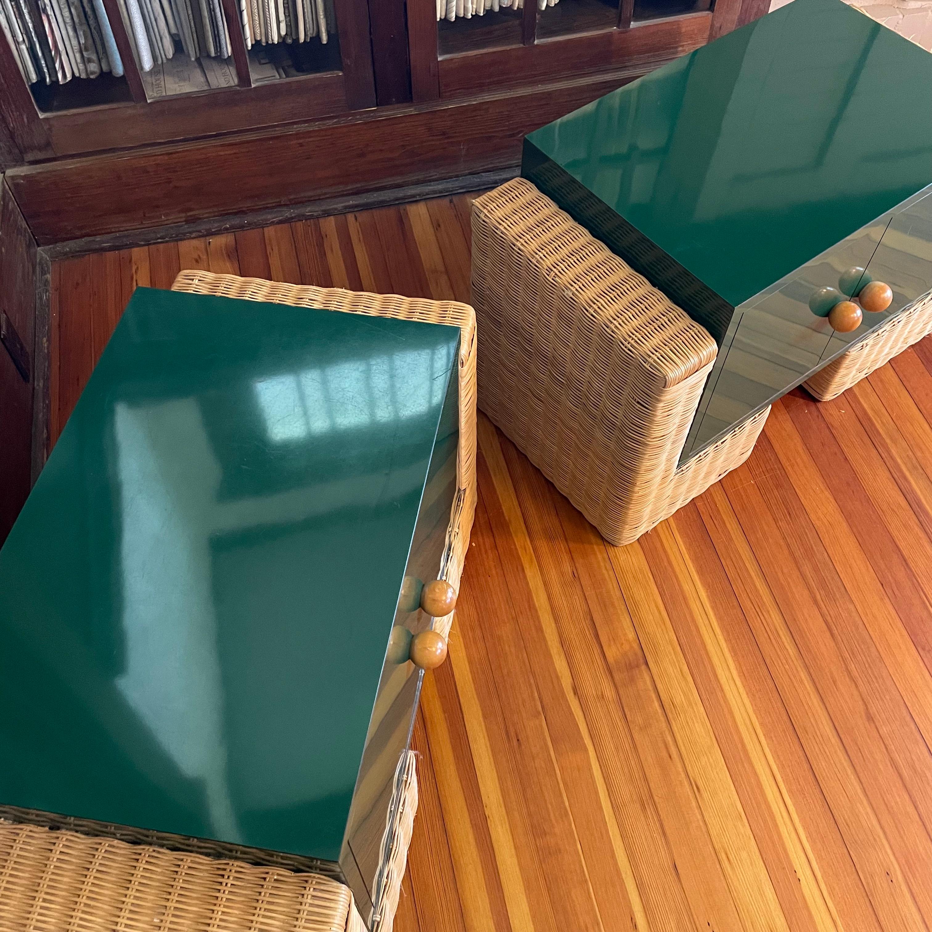green rattan nightstand