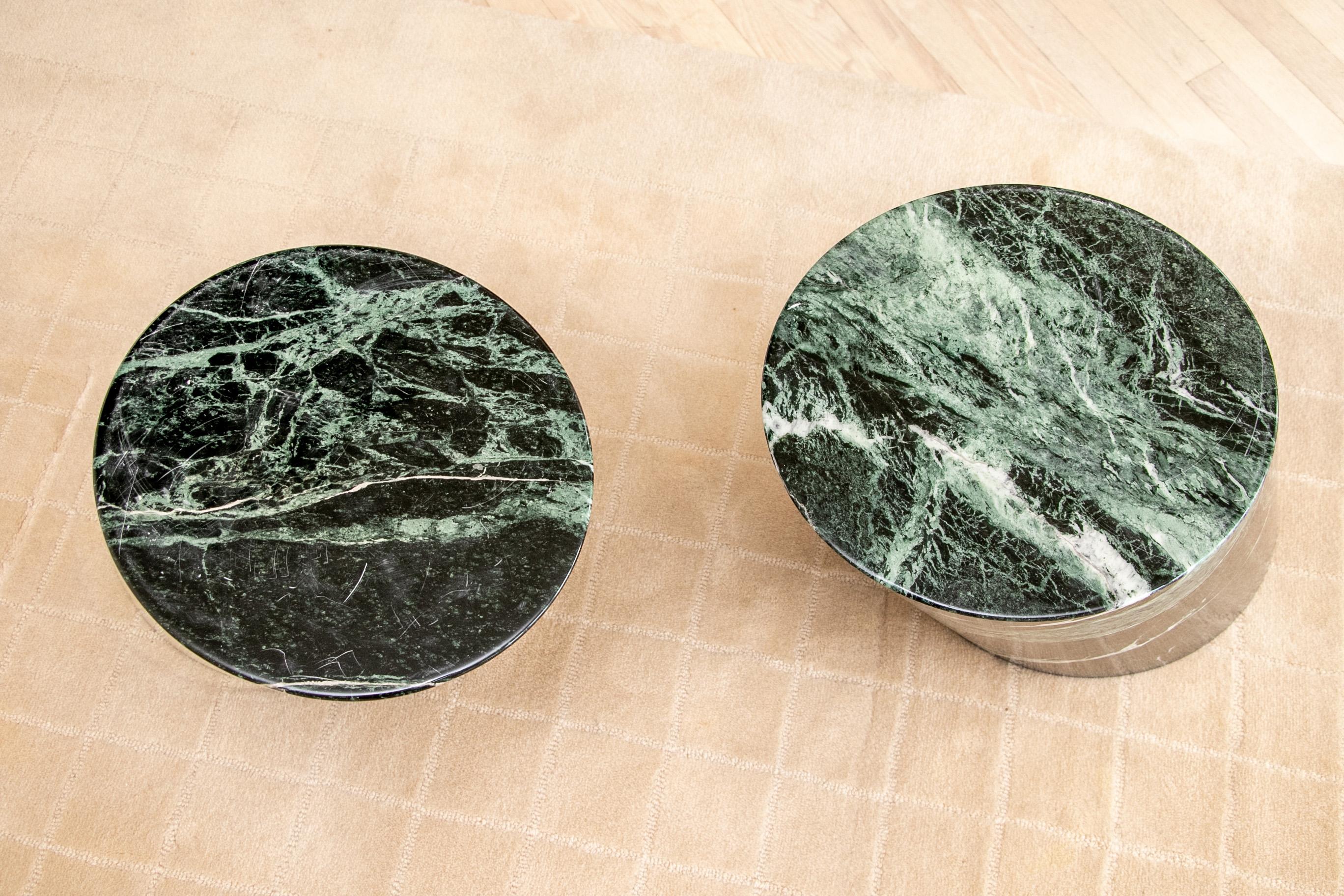 Pair of Modern Green Marble Cylinder End Tables 1