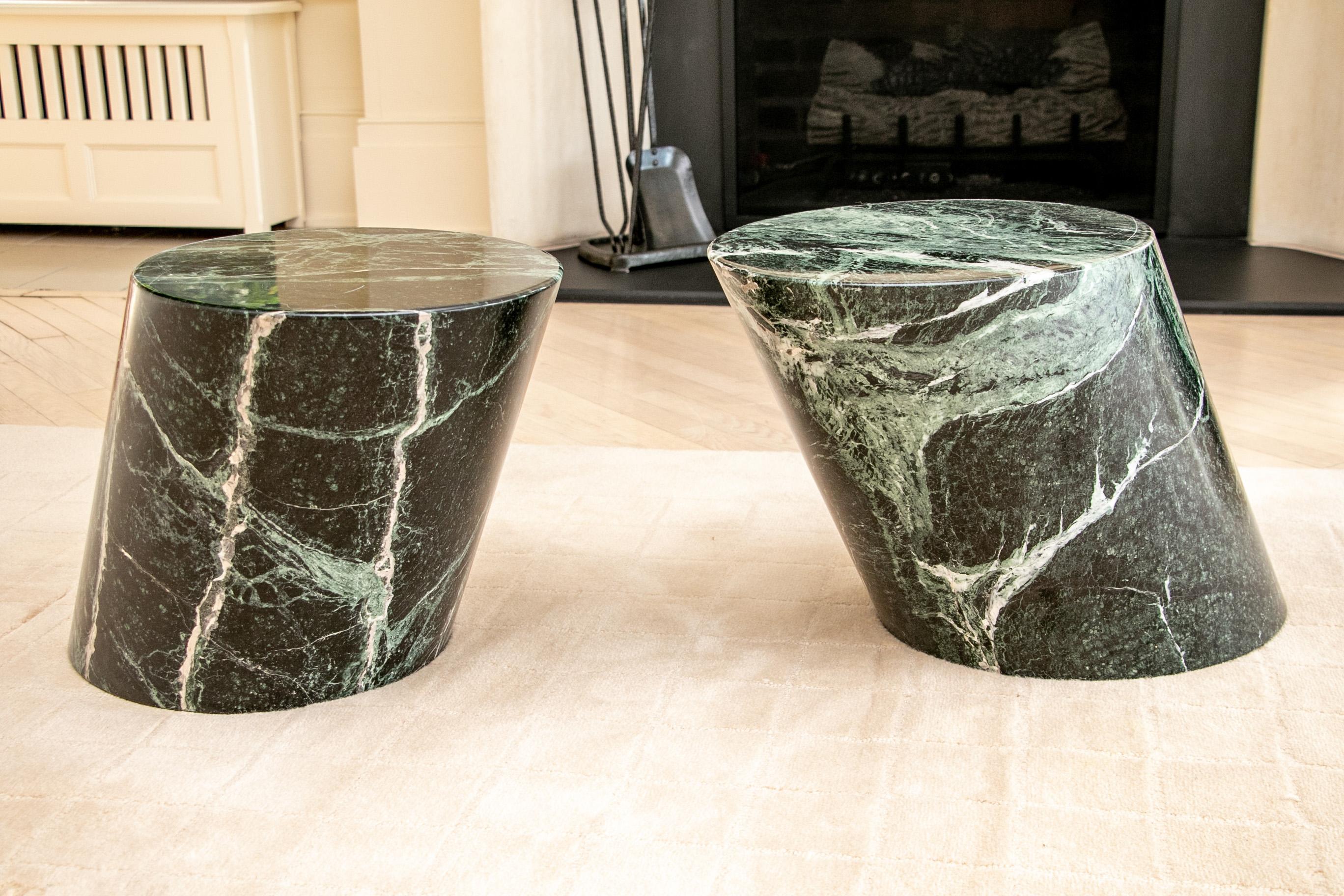 Pair of Modern Green Marble Cylinder End Tables 2