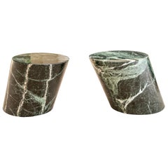 Pair of Modern Green Marble Cylinder End Tables