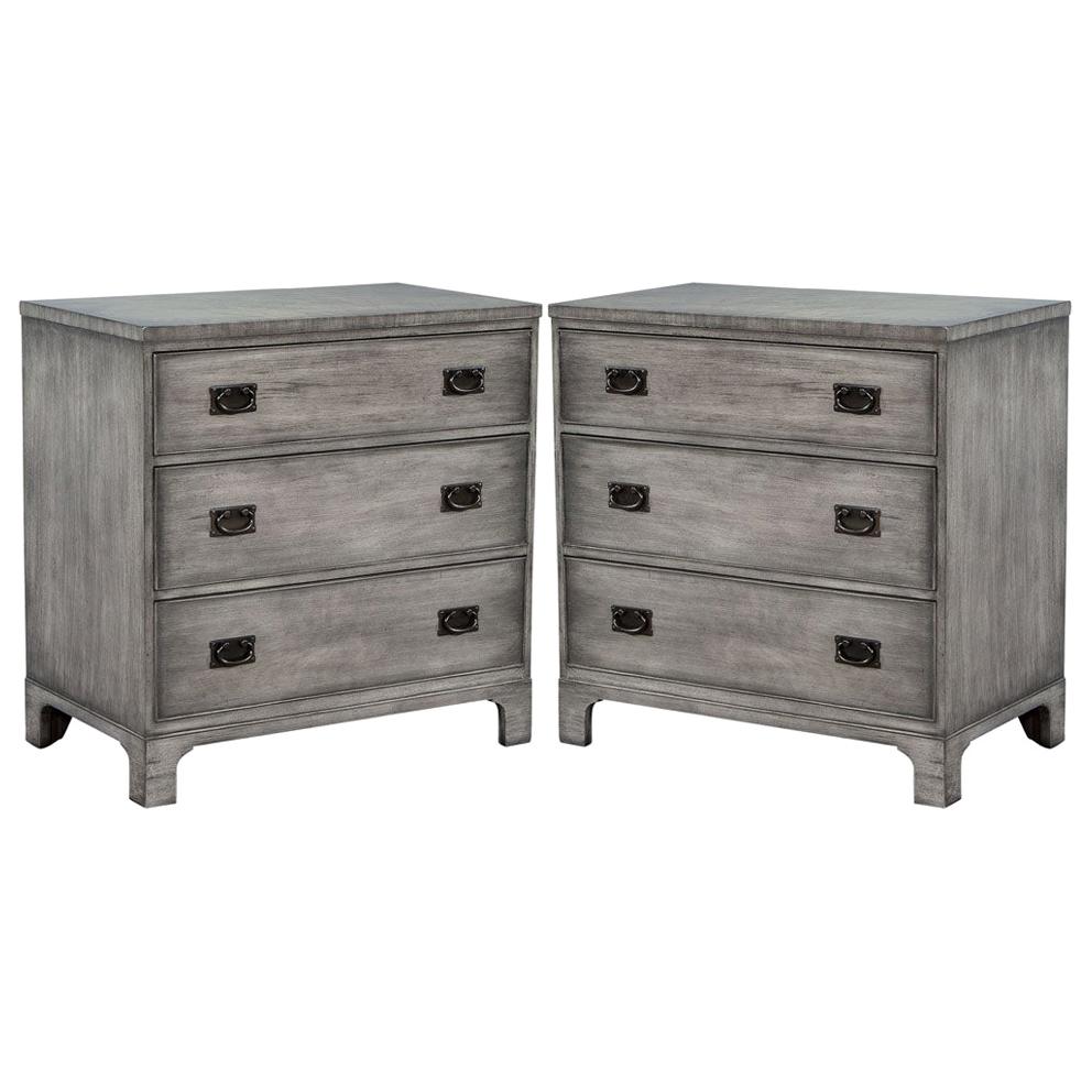 Pair of Modern Grey Distressed Chests by Kittinger