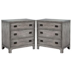 Vintage Pair of Modern Grey Distressed Chests by Kittinger