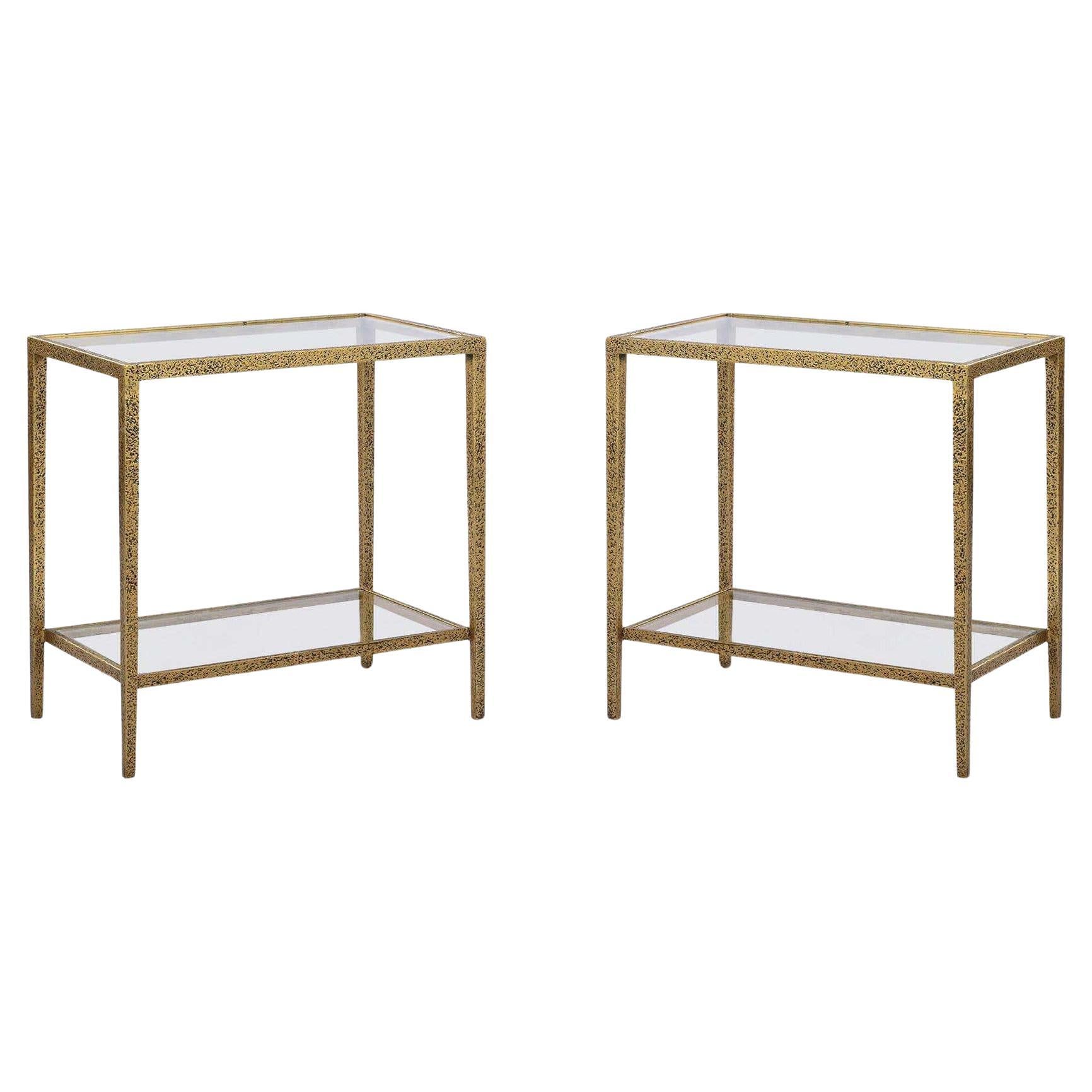 Pair of Modern Hammered Rectangular Side Tables For Sale