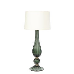 Pair of Modern Hand Blown Murano Green Glass Table Lamps w/ 24 Karat Gold Flecks