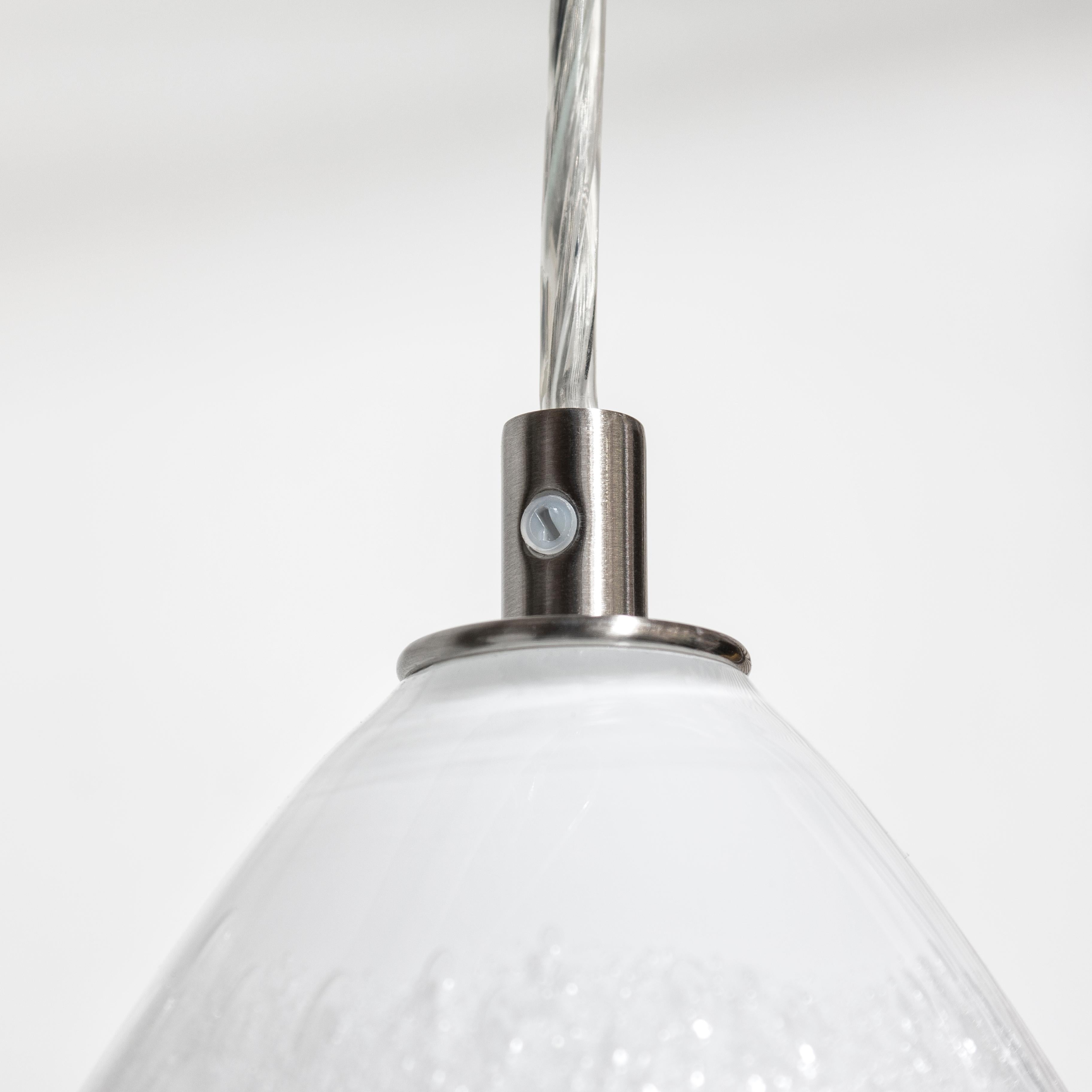 American Pair of Modern Hand Blown Glass Lights, Alabaster Cone Pendants - Available Now