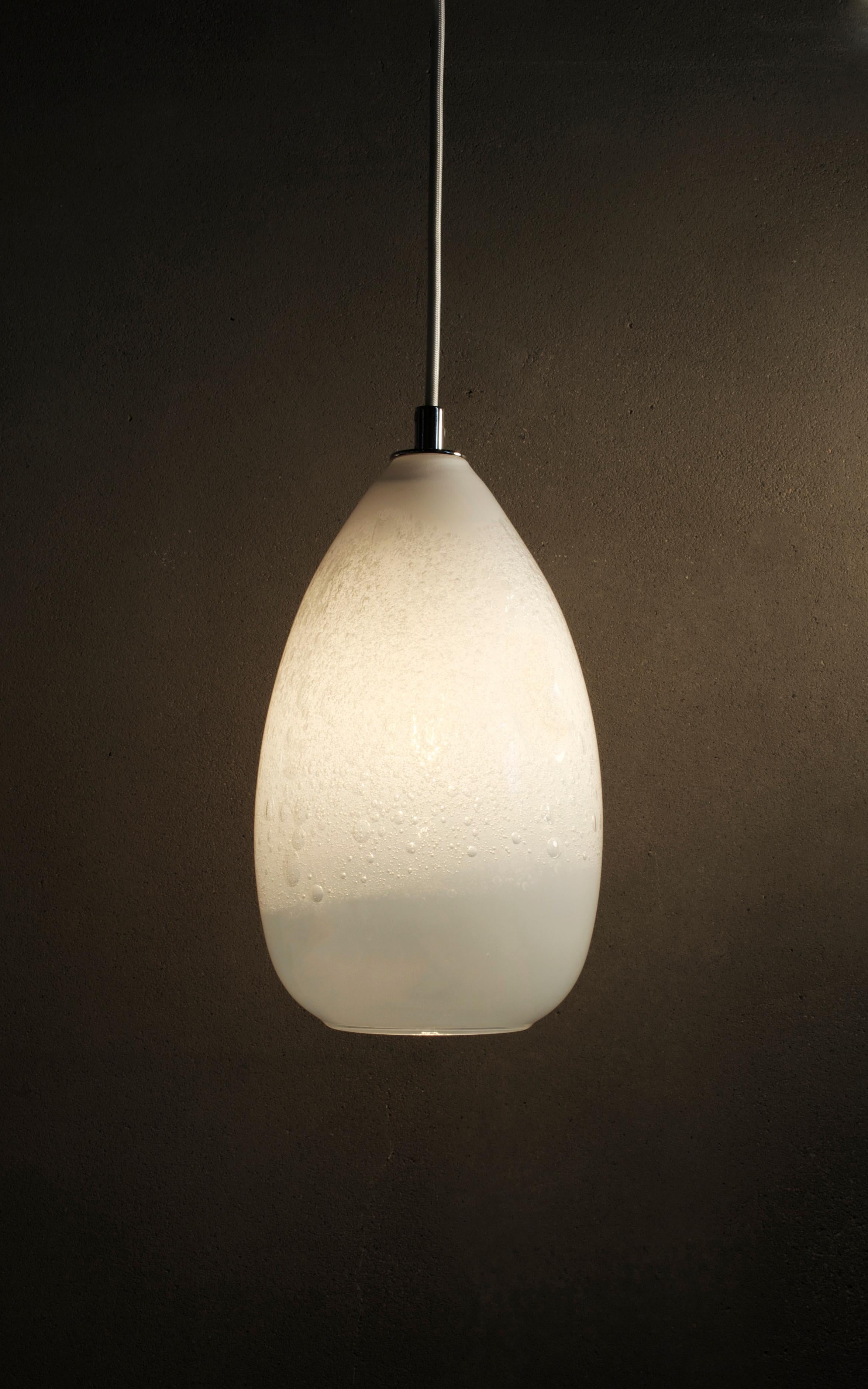 Mid-Century Modern Pair of Modern Hand Blown Glass Lights, Alabaster Cone Pendants - Available Now