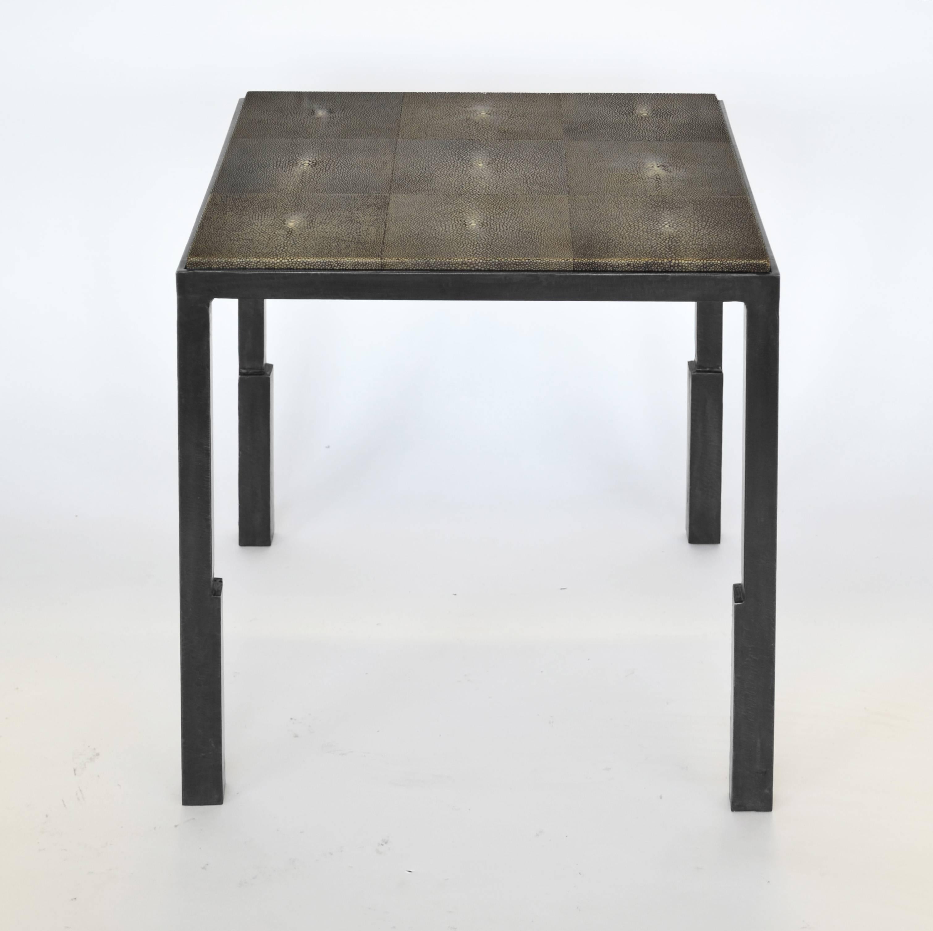 American Shagreen Side Table Pair Modern Geometric Stark Thick Handmade Blackened Steel