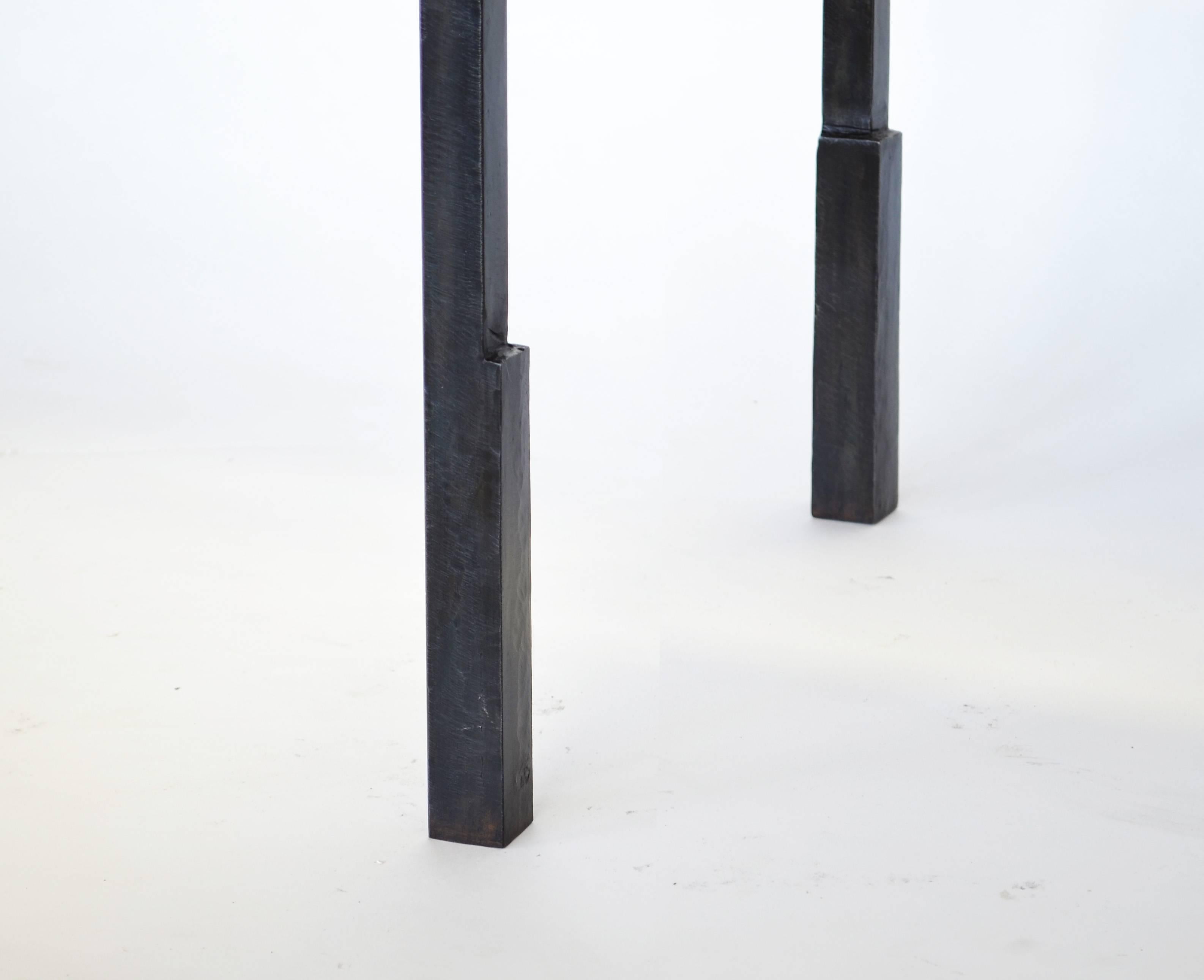 Contemporary Shagreen Side Table Pair Modern Geometric Stark Thick Handmade Blackened Steel