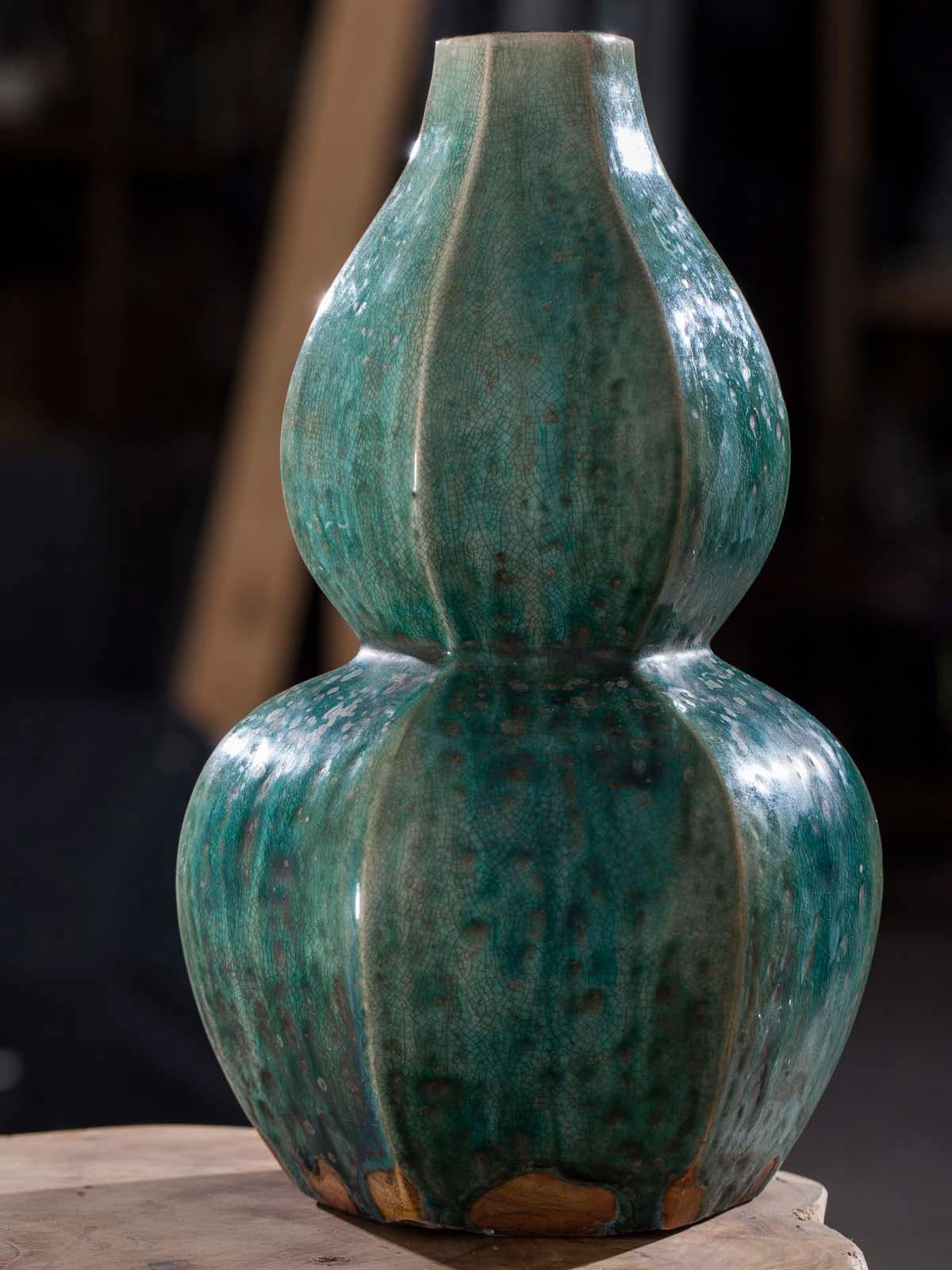 Pair of Modern Handmade Chinese Glazed Double Gourd Vases 1