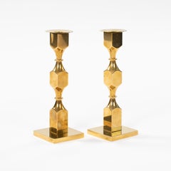 Pair of Modern, Heavy Brass Candlesticks by Bernt Karlsson by Gusum 1980, signed