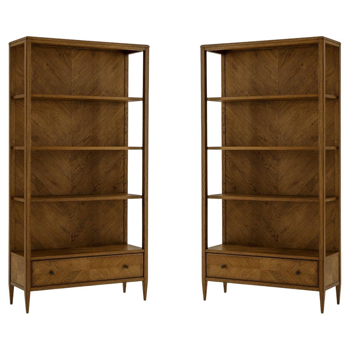 Pair of Modern Herringbone Oak Bookcases
