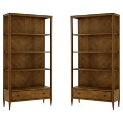 Pair of Modern Herringbone Oak Bookcases