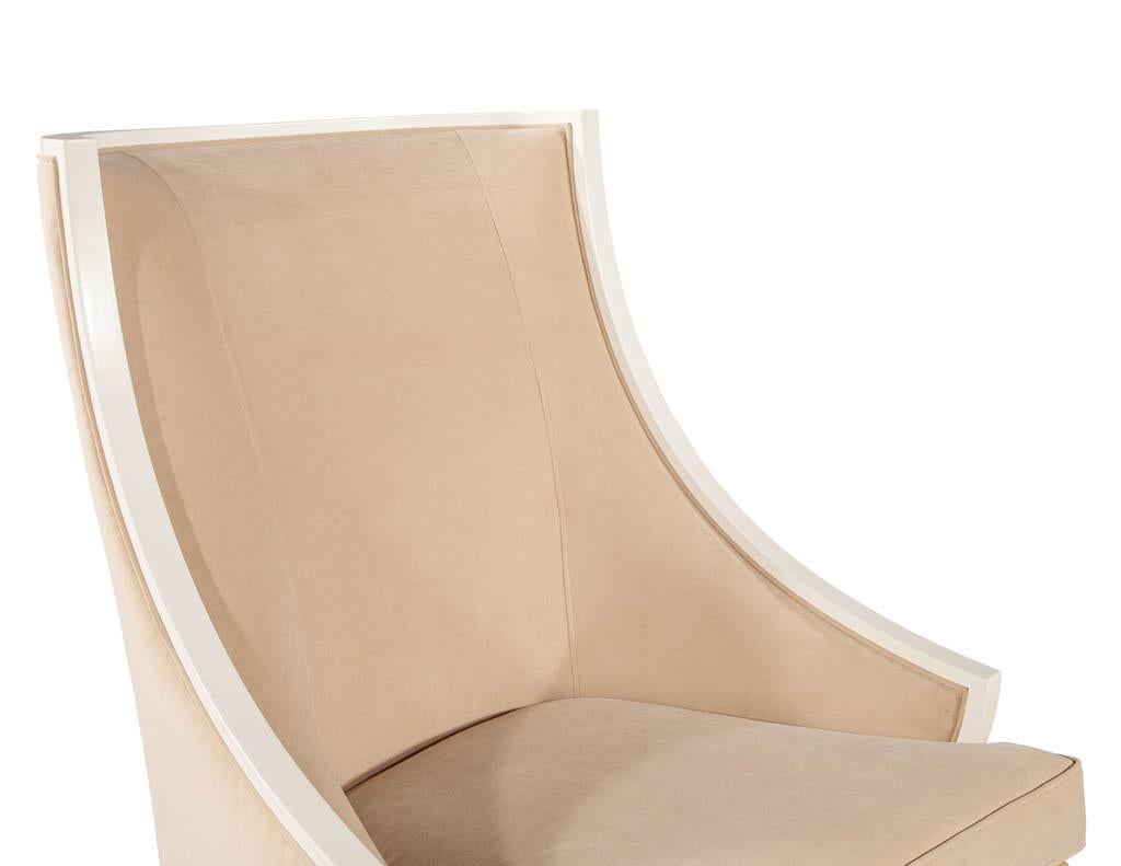 Pair of Modern High Back Lounge Chairs with Designer Cream Velvet For Sale 3