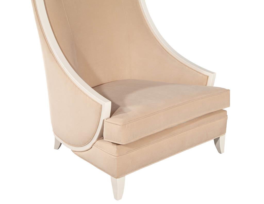 Pair of Modern High Back Lounge Chairs with Designer Cream Velvet For Sale 7