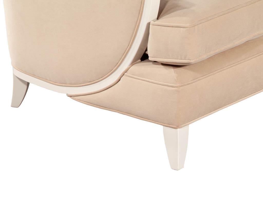 Pair of Modern High Back Lounge Chairs with Designer Cream Velvet For Sale 8