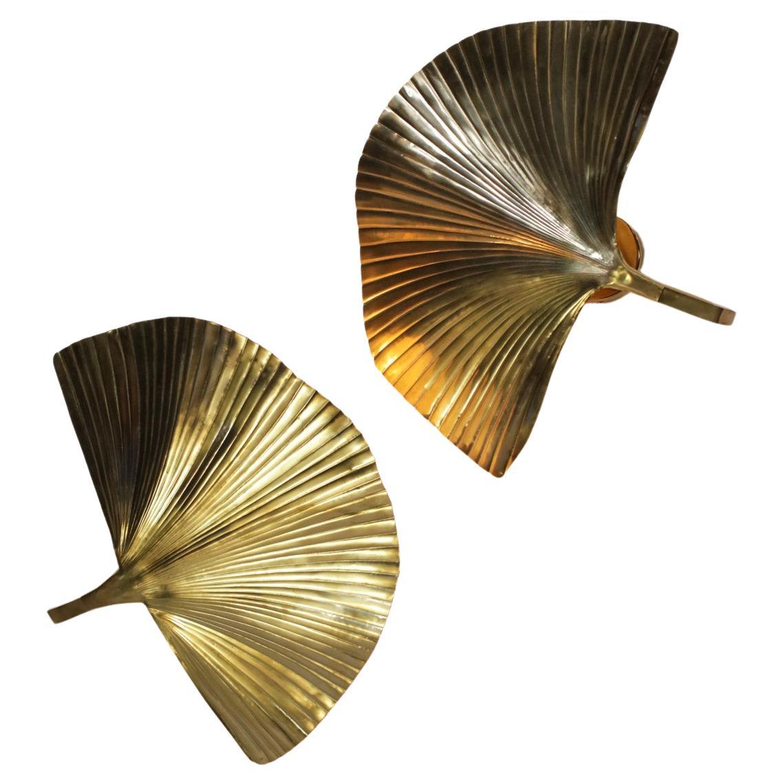 Pair of Modern Iatlian Sconces Leaves Style Tommaso Barbi "Ginco", G236 For Sale
