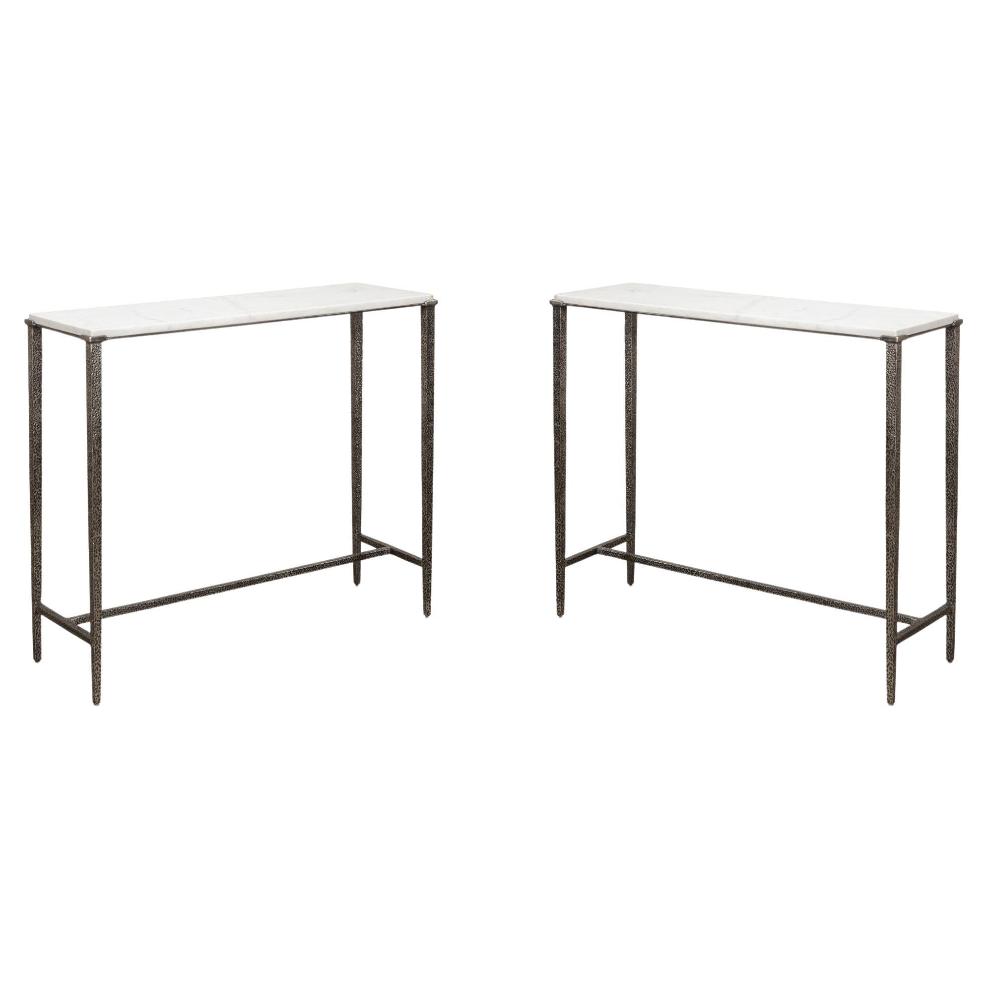 Pair of Modern Industrial Console Tables For Sale
